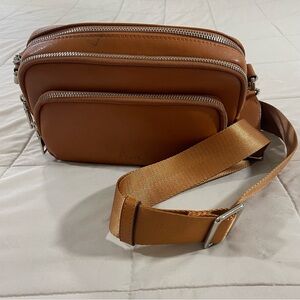 S-ZONE Brown Genuine Leather Crossbody Bag